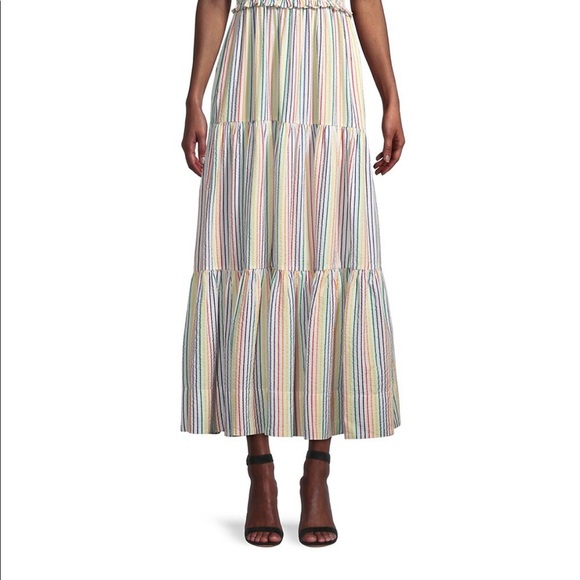 NWT Solid & Striped Rainbow Stripe Cotton Smocked Bodice Tiered Maxi Dress - Picture 2 of 6